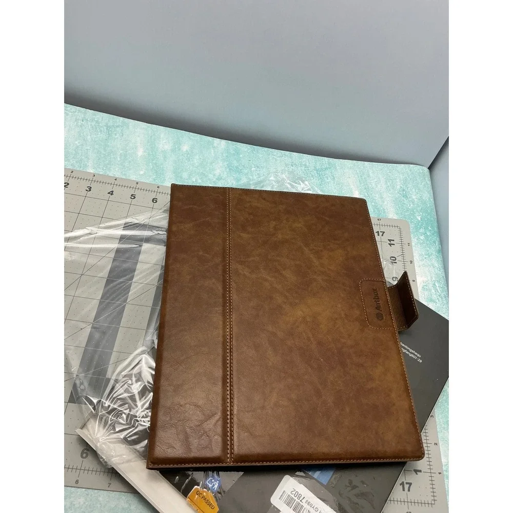 Antbox iPad Pro 13 inch Case Brown Vegan Leather Folio Cover with Pencil Holder